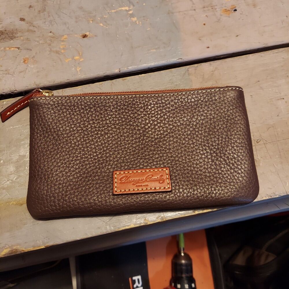 Dooney & Bourke Brown Pebbled Leather Zip Wallet